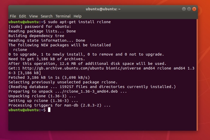 Rclone Ubuntu 18.04 Install